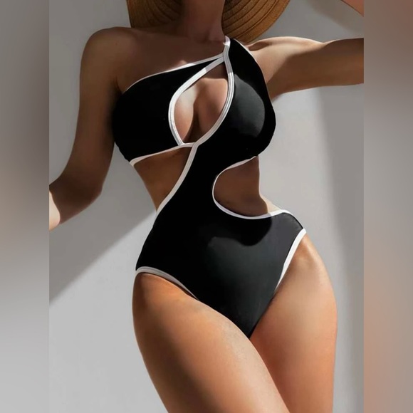 SHEIN Other - Contrast Binding One Shoulder One Piece Swimsuit